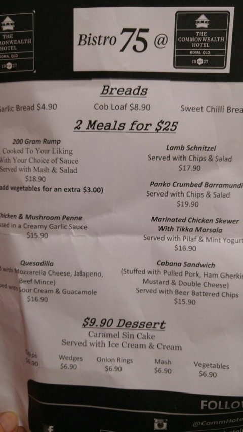 Bistro 75 At The Commonwealth Hotel Roma - Pet Food Australia 1